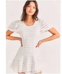 LoveShackFancy Apollo Lace Short Puff Sleeve Cotton Mini Dress White 2