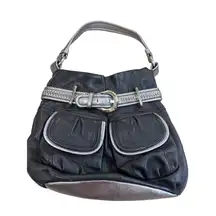 B. Makowsky Womens Black & Silver Leather Hobo Handbag Purse SKU 7813