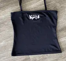 Y2K necessary objects butterfly embroidered cami tank top black small