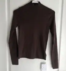 Commense Womens Knit Top‎ Size Medium Brown Long Sleeve Mock Neck Slim Fit NWT