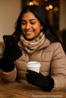 Women’s Black Thermal Winter Gloves Faux Fur Cuff Touchscreen Compatible