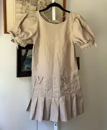 Free People Tan Pleated Puff Sleeve Mini Dress