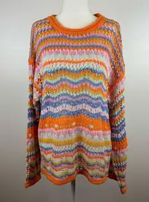 Multicolor Crochet Knit Pullover Sweater Sz S | Colorful Grannycore Boho Retro