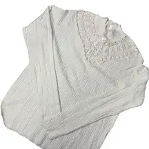 Leo & Ugo Paris Ivory Textured Knit Sweater Crochet Detail Mock Neck Pullover M