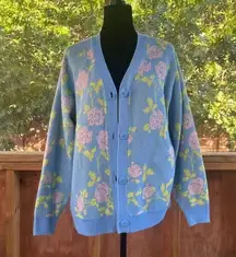 Urban Outfitters Women's Blue Floral Cardigan Sweater Size S