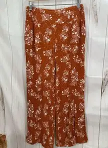 Three Dots Women’s Medium Orange Patterned Wide Leg Pants