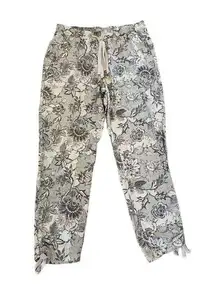 Knox Rose Grey Floral Relaxed Wide Leg Boho Drawstring Waist Women's Pants Small