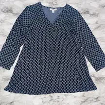 Croft & Barrow 3/4 Sleeve Tunic Oversized Leaf Print Grey Women S Boho Preppy