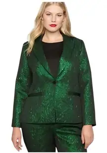 ELOQUII STUDIO Green Metallic Floral Jacquard Brocade Blazer Jacket, Size 16
