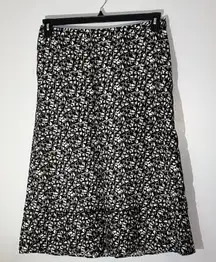 Linen Kim Rogers Black and White Patterned Midi Skirt Lined tier‎ medium petite