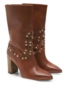 Free People Dakota Studded Western Boot in Cognac Rum Leather Size 6.5 NEW