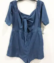 ASOS Denim Off Shoulder Tie Front Romper