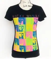 Nicki Minaj Pop Art Graphic T-Shirt | Black Multicolor Tee | Size M