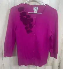 Tabitha Anthropologie Beribboned Buds Cardigan Fuschia Purple Size M Feminine