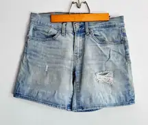 Levi’s Women’s Mid Length Mid Rise Light Wash‎ Distressed Denim Shorts Size 27