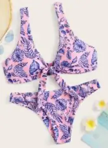 Random floral front knot bikini set