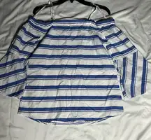 Calvin Klein Women's Blue/White Striped Off The Shoulder Top Removable Straps M