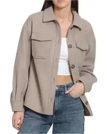 AVEC LES FILLES Button Front Boyfriend‎ Shacket in Beige Oat Melange, Size Small