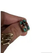 Amazing Unique Vintage Inlaid ZUNI JRB Sterling Silver Ring Nice Design - S6.5/7