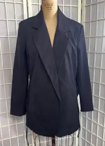 Athleta Endless Primatwill Blazer Old Money City Jacket Black Tie Waist Size 12