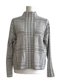 Max Studio Sweater Gray White Houndstooth Mock Neck Boxy Pullover Sweater Small