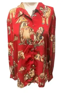 Vtg Sharon Young Western Shirt Size 10 Red Cowboy and Native American Indians