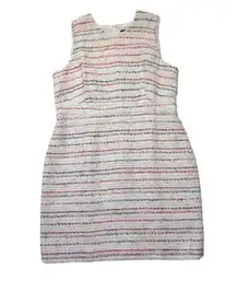 NWT J.Crew Sheath in Ivory Rainbow Multi Tweed Sleeveless Fringe Dress 18