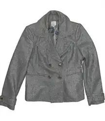 Halogen Wool Blend Woman’s Gray Double‎ Breasted Lined Crop Blazer Jacket Size M