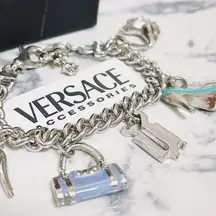 Authentic Versace Silver Tiffany Blue & Lavender RARE Vintage Charm Bracelet