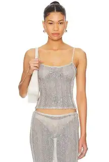 Guizio Slinky Rib Knit Tank Top in Silver Small New Womens Camisole