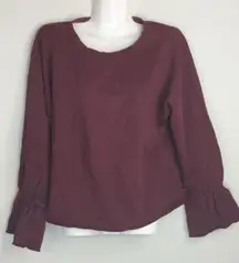 Zara Trafaluc Burgundy Sweatshirt Ruffle Sleeve SMALL NWOT Preppy Academia