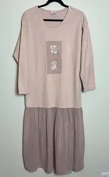 Johnny Was Vintage T-Shirt Maxi‎ Dress Embroidered Flowers 100% Cotton  Sz Sm