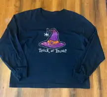 Halloween Top Large Black Purple Orange Sequin Trick or Treat Long Sleeve