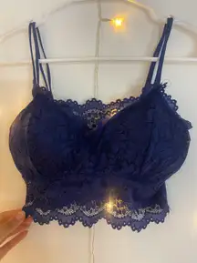 Navy Floral Lace Padded Bralette Size Small