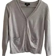 Lord & Taylor Light Gray Extra Fine Merino Wool‎ Button Down Cardigan