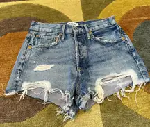 Los Angeles High Waisted Denim Jean Shorts Distressed Pink Tint Size 25