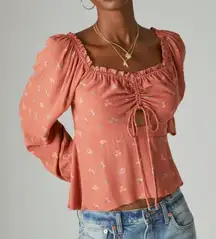 Lucky Brand Women's Ruffle Square Neck Cropped Floral Top Blouse L Large New
