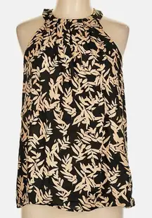 Rachel Zoe Black & Gold Retro Boho Floral Leaf Line Blend Halter Top Parisian