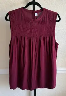 Old Navy Womens L Large Top Blouse Sleeveless Pintuck Burgundy Layered Layering