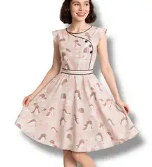 Retrolicious Penguin Polar Bear Igloo Print Fit And Flare Mini Dress Pink Small