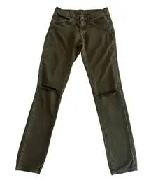 Carmar Jeans Womens Size 27 Army Green Distressed Slim Straight Stretch Denim