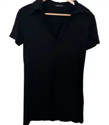 💥 PattyBoutik Black V-Neck Short Sleeve Polo