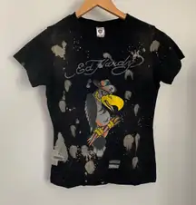 Medium NEW Vulture Parrot Baby Tee Black Grey Splattered Deadstock