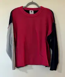 Stylish Pink Crewneck Sweater with Colorblock Sleeves