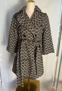 Gracia Fashion Black & White Wool Blend Belted Coat Women’s (check meas)