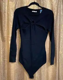 Abercrombie & Fitch black o-ring cutout ribbed long sleeve sweater bodysuit, XL