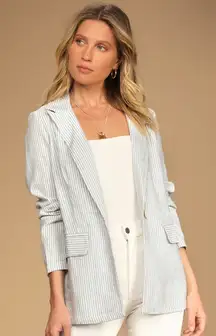 Sage The Label Womens Johanne Striped Blazer‎ Size M Coastal Linen Blend Career