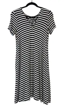 Red Lolly Black & White Striped Maxi Dress Strappy Front