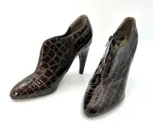 Sam Edelman Whitley Heels Patent Python Snake Emboss Leather Brown Booties