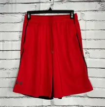 Under Armour Red Black Shorts SM/P Loose Fit Colorblock Athletic Training Gym